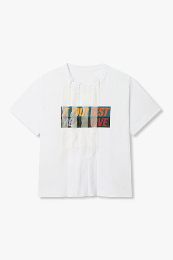 SACAI 여성 핀턱 패치 프린트 티셔츠(화이트) | 신세계V