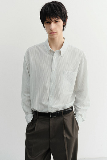 DUNST UNISEX CLASSIC STRIPED BD OVERSHIRT CREAM_M_UDSH6B125CR | 신세계V