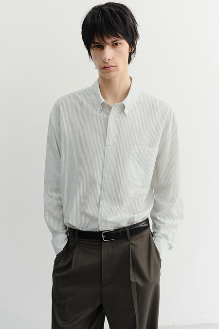 DUNST UNISEX CLASSIC STRIPED BD OVERSHIRT CREAM_M_UDSH6B125CR | 신세계V