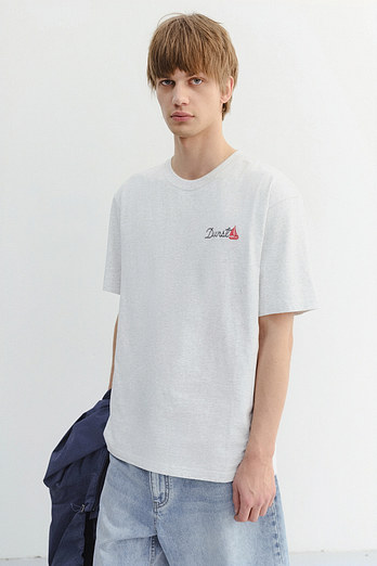 DUNST UNISEX MARINE LOGO T-SHIRT LIGHT MELANGE GREY_M_UDTS6B135G1 | 신세계V