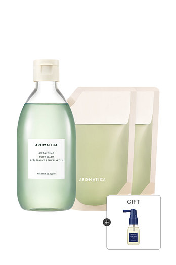 AROMATICA [대용량] [4.3℃ 즉각 쿨링] 어웨이크닝 바디워시 페퍼민트&유칼립투스 세트 (300ML+리필300ML*2개+증정) | 신세계V