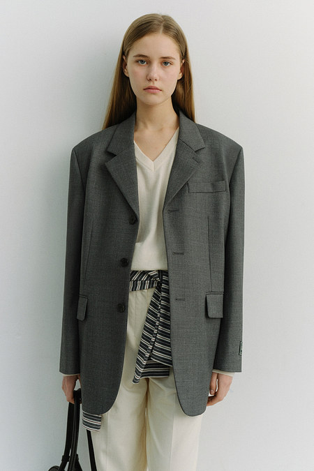 DUNST UNISEX 3 BUTTON WOOL BLAZER CHARCOAL GREY_UDJA6A103CG | 신세계V
