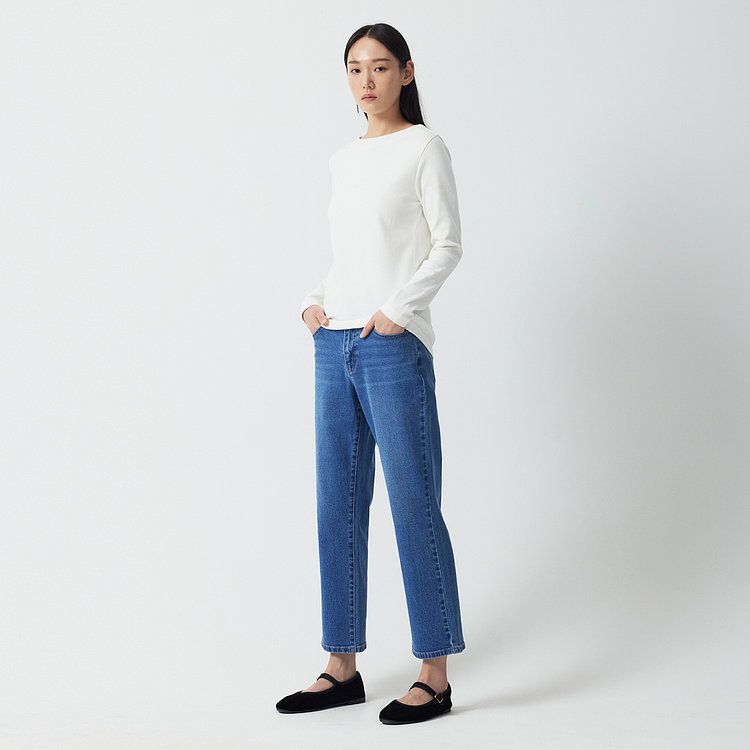 여 보트넥 코튼 스트레치 티셔츠