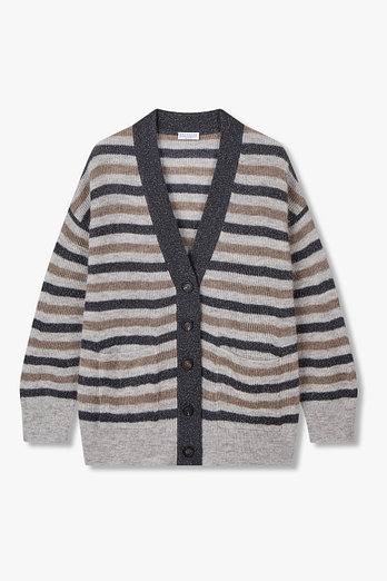 BRUNELLO CUCINELLI 여성 메탈릭 스트라이프 니트 가디건 | 신세계V