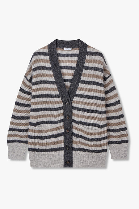 BRUNELLO CUCINELLI 여성 메탈릭 스트라이프 니트 가디건 | 신세계V