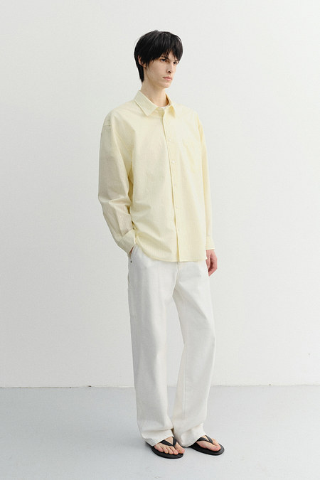 DUNST UNISEX SUMMER BREEZE STRIPED OVERSHIRT BUTTER_M_UDSH6B126Y1 | 신세계V