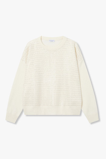 BRUNELLO CUCINELLI 여성 울 블렌드 시퀸 체크 자수 니트 | 신세계V
