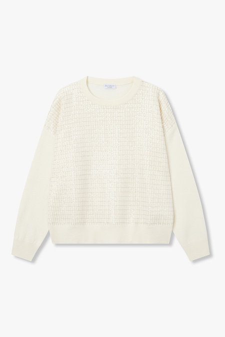 BRUNELLO CUCINELLI 여성 울 블렌드 시퀸 체크 자수 니트 | 신세계V