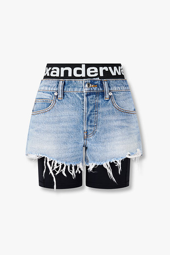 ALEXANDERWANG 로고 밴딩 레이어드 데님 쇼츠 | 신세계V