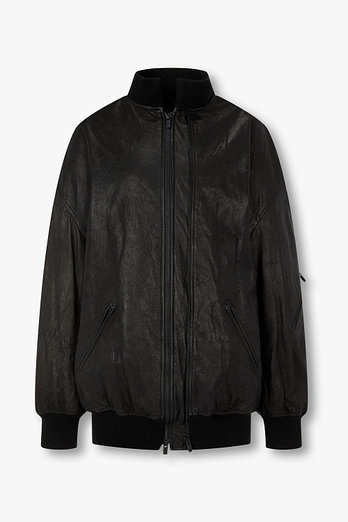 Yohji Yamamoto [Y's]립 니트 트림 레더 블루종 | 신세계V