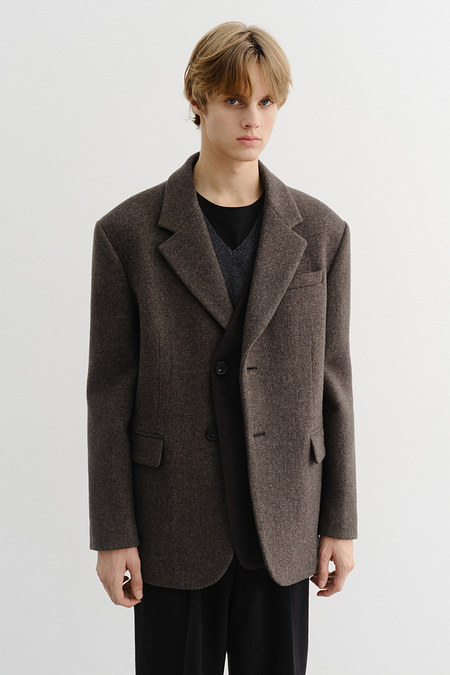 DUNST UNISEX LAYERED CASHMERE BLAZER MELANGE BROWN_M_UDJA5D121W2 | 신세계V
