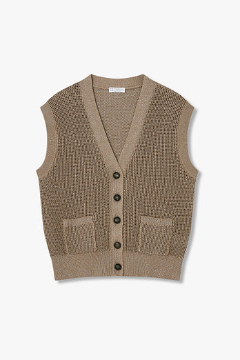 BRUNELLO CUCINELLI 여성 메탈릭 브이넥 니트 베스트 | 신세계V