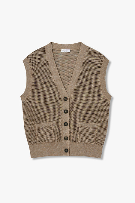 BRUNELLO CUCINELLI 여성 메탈릭 브이넥 니트 베스트 | 신세계V