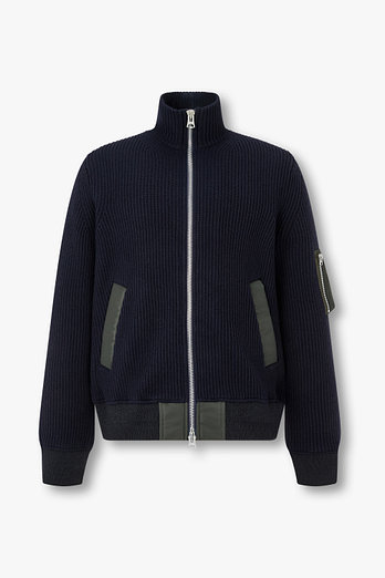 SACAI 남성 울 니트 블루종 | 신세계V