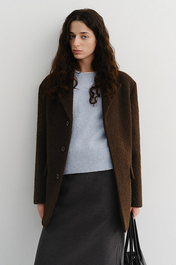 DUNST UNISEX 3 BUTTON BOUCLE WOOL JACKET DARK BROWN_UDJA5D124W2 | 신세계V