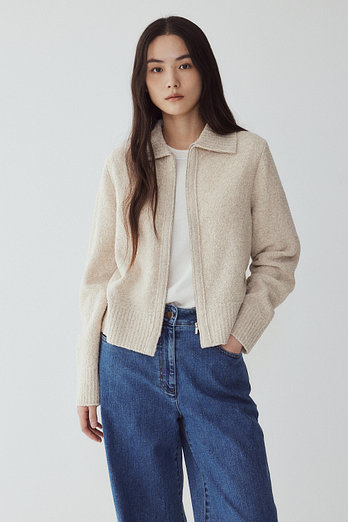 ILAIL 울 블렌드 부클레 카라 집업 | 신세계V
