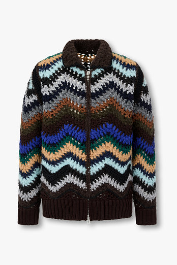 SACAI 남성 믹스 크로셰 니트 블루종 | 신세계V