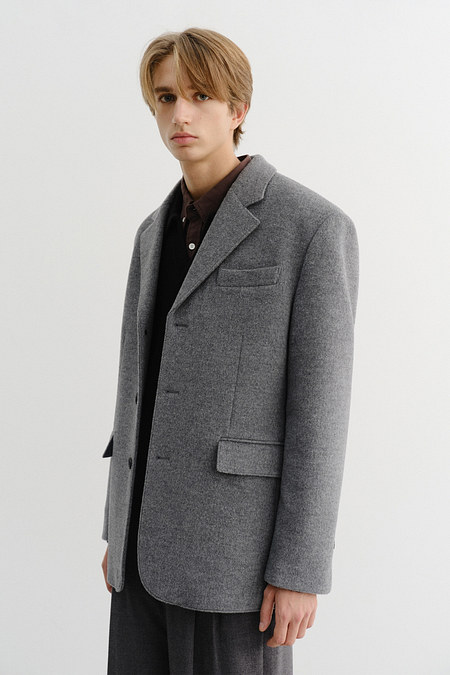 DUNST UNISEX 3 BUTTON CASHMERE JACKET MELANGE GREY_M_UDJA5D122G2 | 신세계V