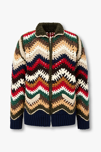 SACAI 남성 믹스 크로셰 니트 블루종 | 신세계V