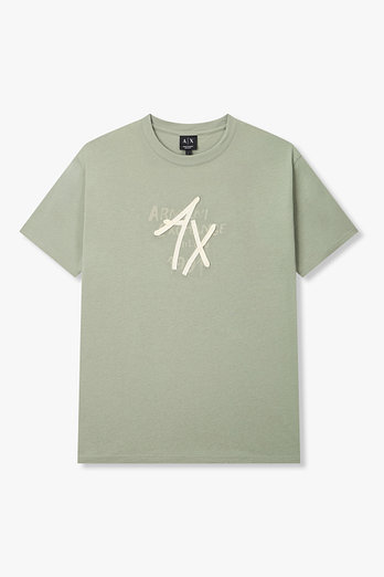ARMANI EXCHANGE 남성 헤링본 웨빙 로고 디테일 티셔츠 | 신세계V