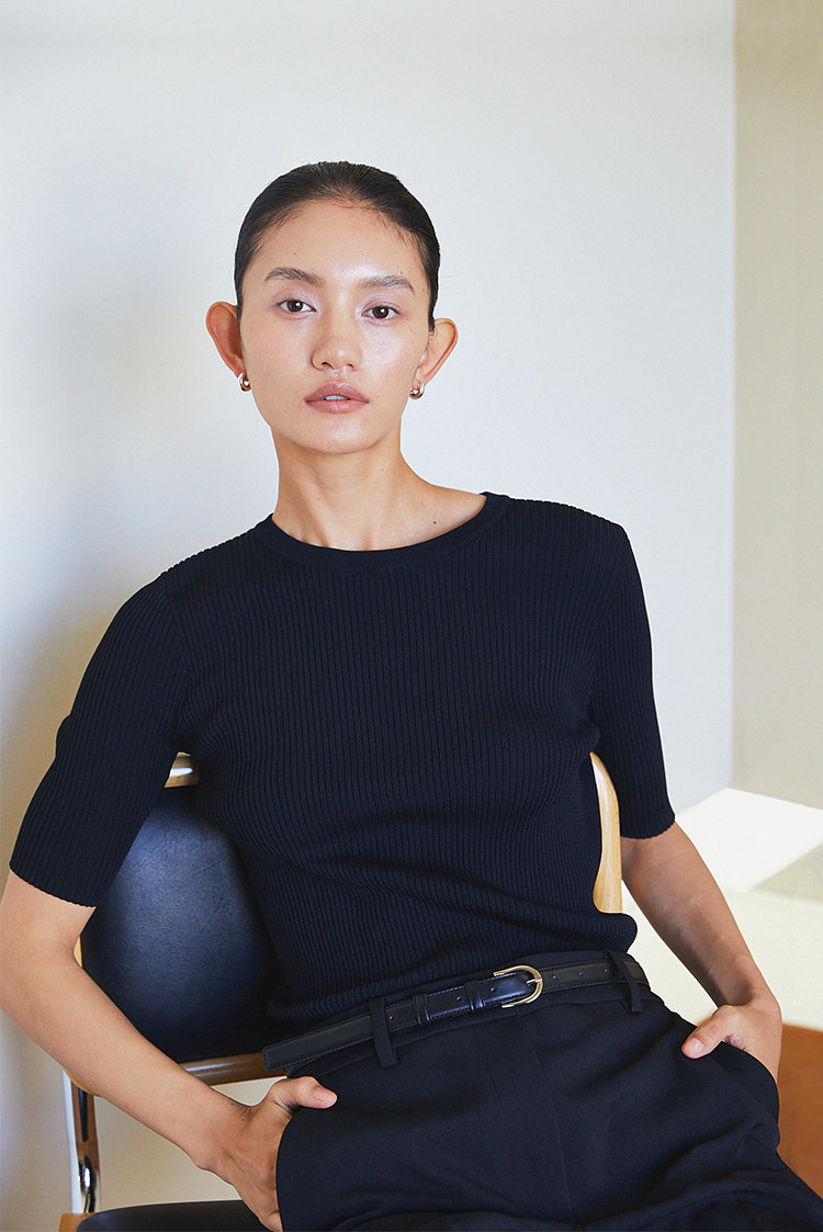 RN 골지 반팔 라운드 풀오버