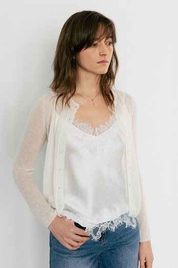 Mare di Mari Kid Mohair Round Neck Cardigan - Ivory | 신세계V