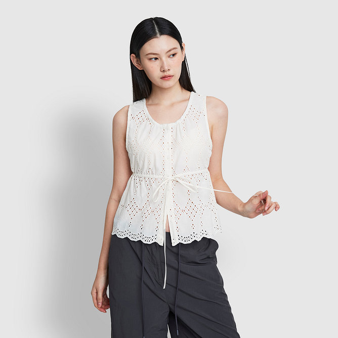 여 아일렛 민소매 블라우스