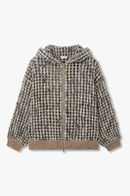 BRUNELLO CUCINELLI 여성 스팽글 벌룬 네트 후드 니트 가디건 | 신세계V