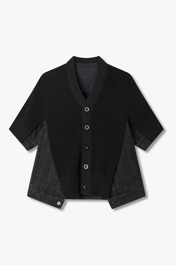 SACAI 여성 데님 믹스 니트 가디건(블랙) | 신세계V