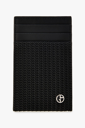 GIORGIO ARMANI 남성 엠보싱 레더 카드 홀더 | 신세계V