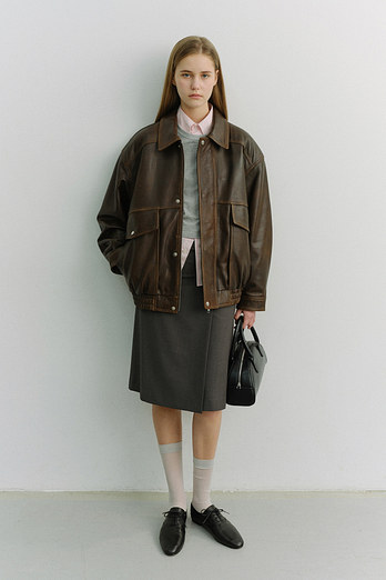 DUNST UNISEX OVERSIZED VINTAGE LEATHER BLOUSON BRUSHED BROWN_UDJU6A103W2 | 신세계V