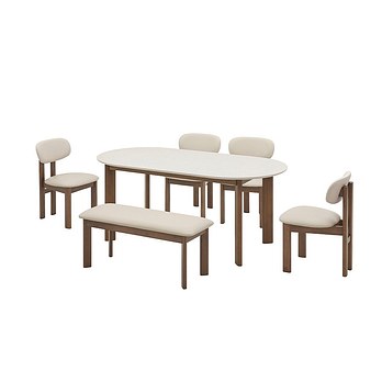 CASAMIA 오뜨 우드 LPM식탁 6인세트 180cm 브라운_체어 4EA, 벤치 1EA | 신세계V