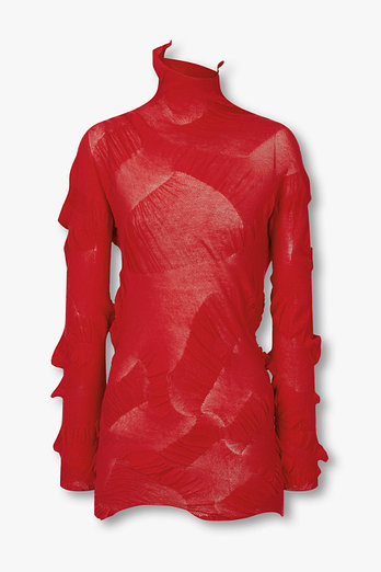 Yohji Yamamoto [FEMME] 롱 슬리브 개더 니트 풀오버 (레드) | 신세계V