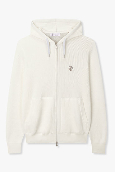 BRUNELLO CUCINELLI(브루넬로 쿠치넬리) 남성 리브드 후디 니트 집업 가디건 | 신세계V