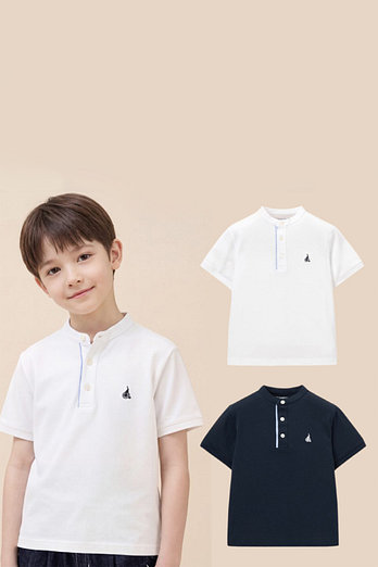 BEANPOLE KIDS [시즌오프30%]26SS 헨리넥 피케 반소매 티셔츠 | 신세계V