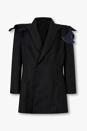 Yohji Yamamoto [FEMME] 피크트 라펠 백리스 린넨 자켓 | 신세계V
