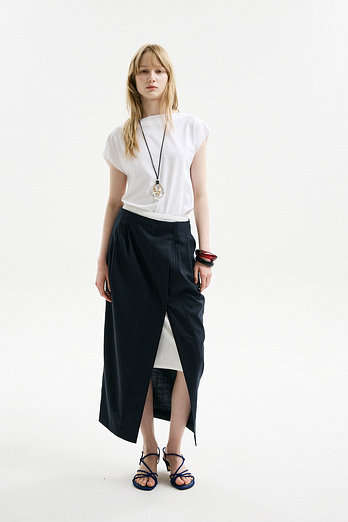 L`H.A.S LAYERED WRAP LONG SKIRT2_NAVY STRIPE | 신세계V