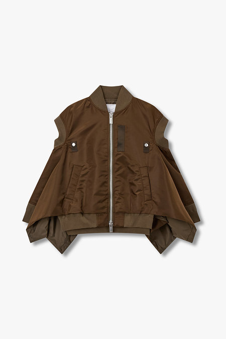 SACAI(사카이) 여성 나일론 트윌 집업 베스트_브라운 | 신세계V