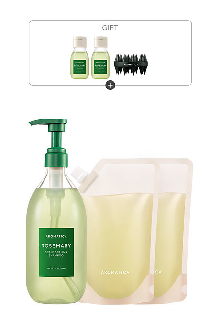 AROMATICA [신세계V 단독] 로즈마리 스칼프 스케일링 샴푸 본품+리필 세트 (750ML+500ML*2개+증정) | 신세계V