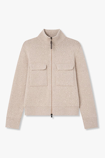 BRUNELLO CUCINELLI 여성 시퀸 하이넥 포켓 니트 집업 | 신세계V