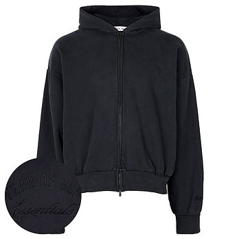 FEAR OF GOD 피어오브갓 25FW 빈티지블랙 에센셜 클래식 로고 자수 후드 집업 자켓 192HO254782F | 신세계V