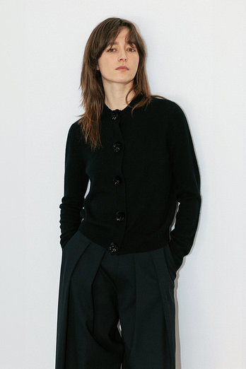 Mare di Mari Hand-Beaded Jewel Button Cashmere Cardigan - Black | 신세계V