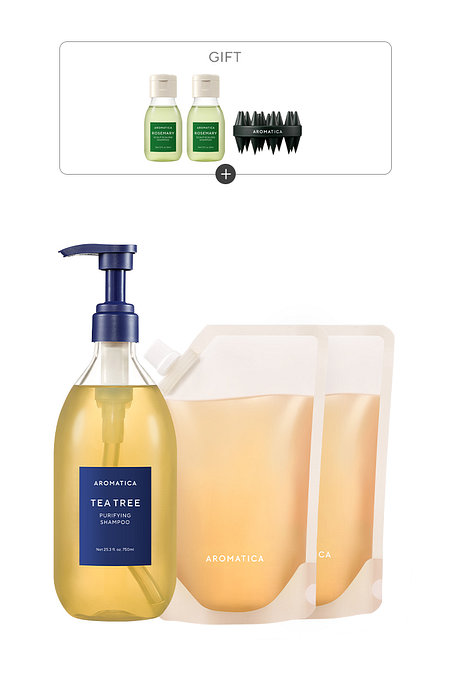 AROMATICA [신세계V 단독] 대용량 티트리 퓨리파잉 샴푸 본품+리필 세트 (750ML+500ML*2개+증정) | 신세계V