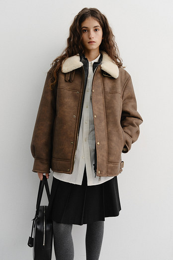 DUNST UNISEX SHEARLING HALF JACKET CAMEL BROWN_UDJU5D129CM | 신세계V