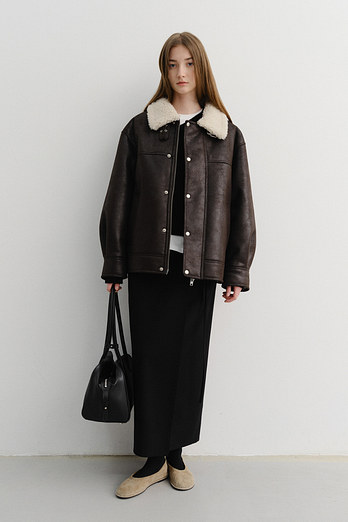 DUNST UNISEX SHEARLING HALF JACKET BLACK BROWN_UDJU5D129W3 | 신세계V