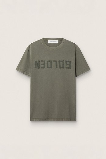 GOLDEN GOOSE KOREA [공식 스토어] 골든구스  남성 골든 레터링 올리브 그린 티셔츠 GMP01220 P000671 35479 | 신세계V