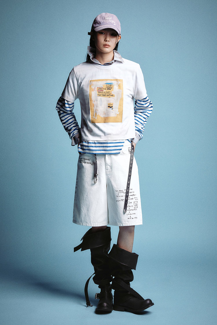 [BASQUIAT] 레터 버뮤다 데님 팬츠