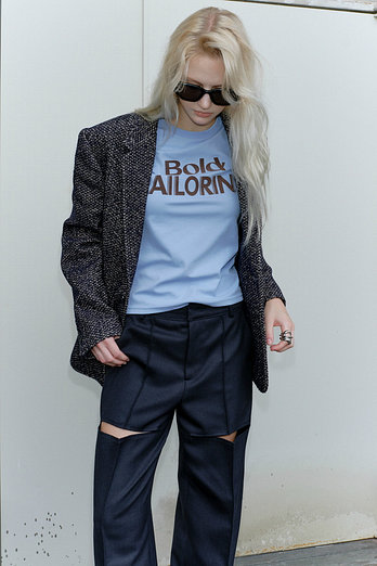 L`H.A.S OXFORD FRONT SLIT WOOL PANTS_DARK NAVY | 신세계V