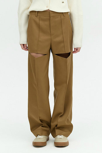 L`H.A.S OXFORD FRONT SLIT WOOL PANTS_BEIGE | 신세계V