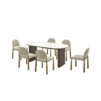 CASAMIA 뉴올비아 세라믹식탁 6인세트 180cm 브라운_패브릭체어 4EA | 신세계V